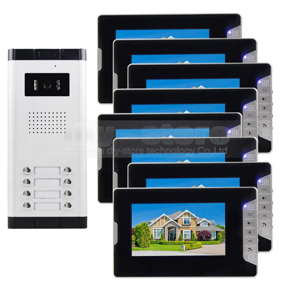 DIYSECUR Quality 7\ 4-Wired Apartment Video Door Phone Audio Visual Intercom Entry System IR Camera For 8 Families