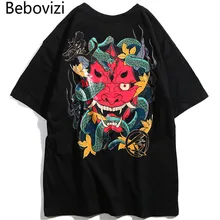 Bebovisi Harajuku Хип-хоп Мужская футболка со змеиным привидением, Японская уличная хлопковая Футболка большого размера, топы с принтом сзади, одежда