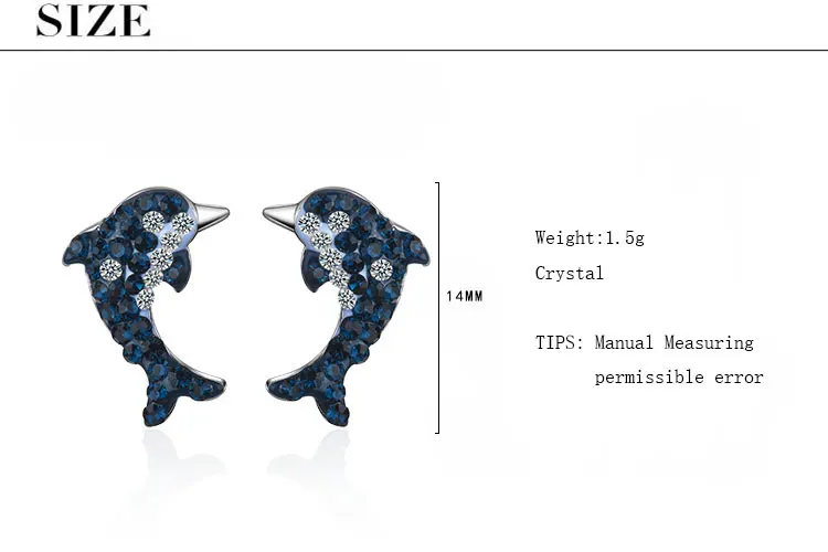 Anenjery hSb6ZE5icT с синими искусственными с украшением в виде кристаллов серьги с дельфином чистый красный Мода 925 пробы Серебряные серьги для Для женщин S-E720
