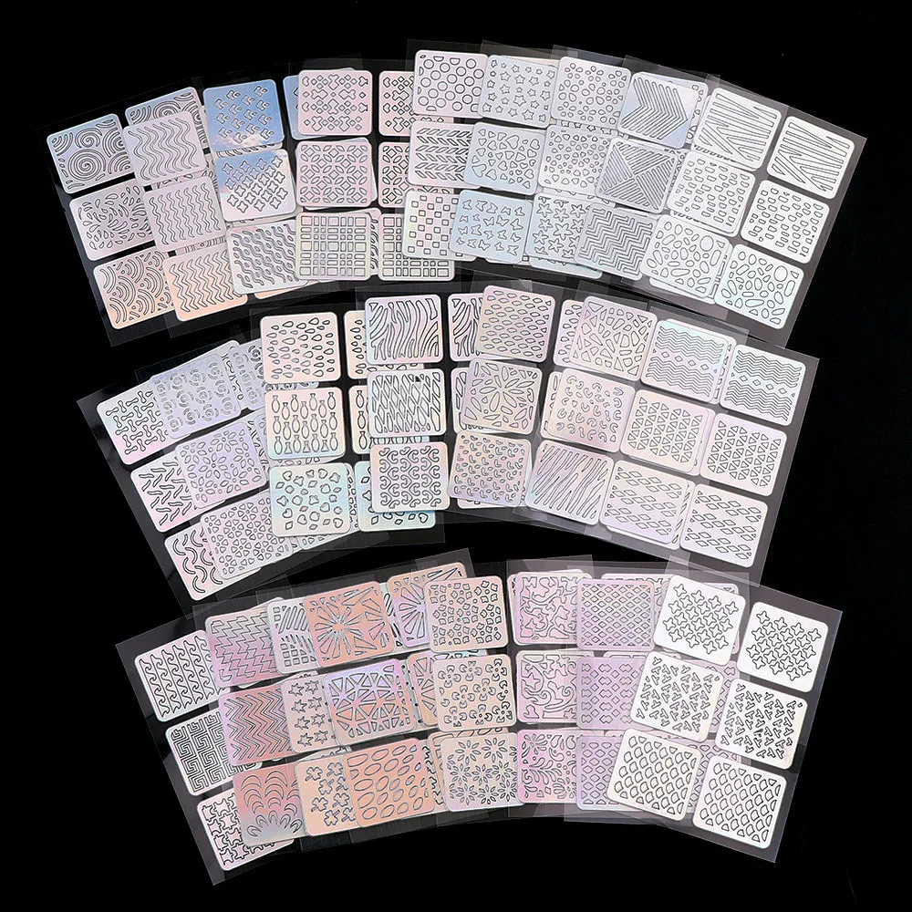 Juego de 24 hojas de calcomanías para manicura, pegatinas láser 3D huecas, plantilla de guía de transferencia de puntas de vinilo para uñas, esmalte de Gel|Pegatinas y calcomanías| - AliExpress