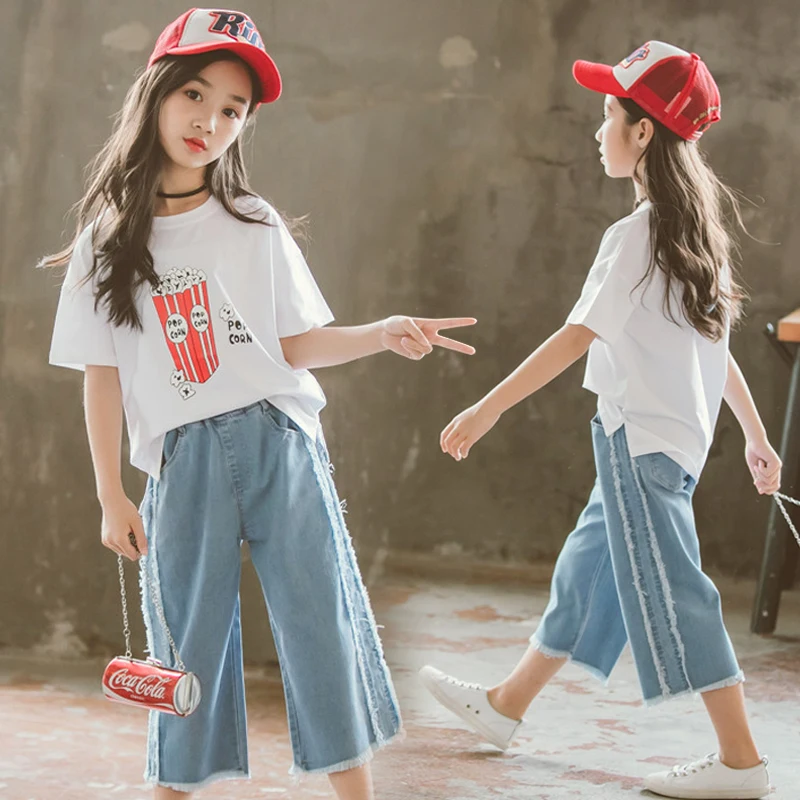 

Girls Sets Clothing Summer Sleeveless Shirt + Loose Wide Leg Pant 2pcs Comfortable Teenager Baby Girl Boutique Outfits 8 9 10 12