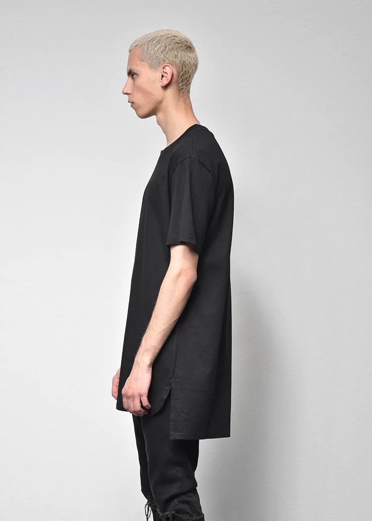 Men's T Shirt Kanye West Extended T-Shirt Men Clothing Curved Hem Long Line Tops Hip Hop Urban Blank Justin Bieber