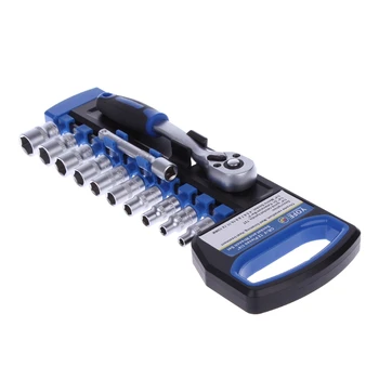 

12pc 1/4" Ratchet Wrench Kit Chrome Steel Socket Wrench Extension Rod 10 Sockets Drop ShiP