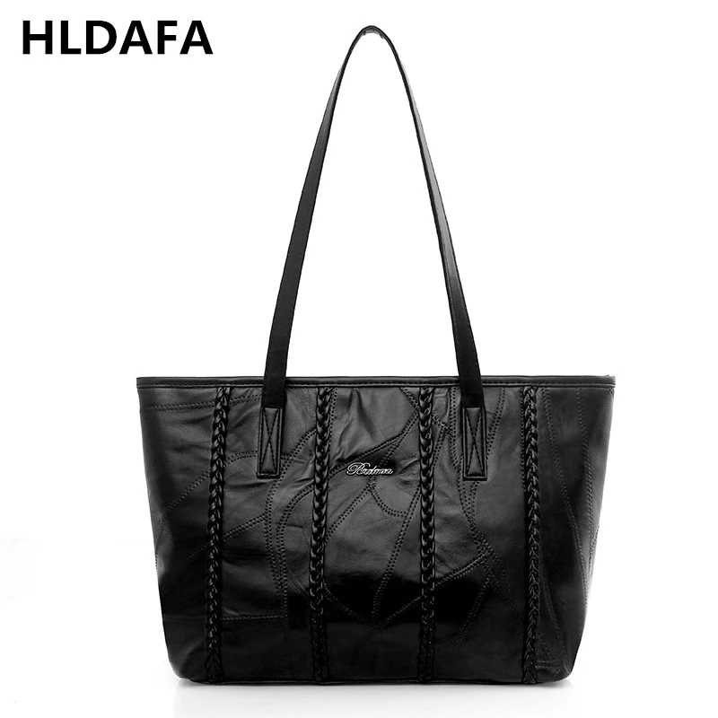 

HLDAFA 2019 Woman Leather Handbags Large Capacity Large Capacity Shoulder Bag England Style PU Simple Design Daily Package Black