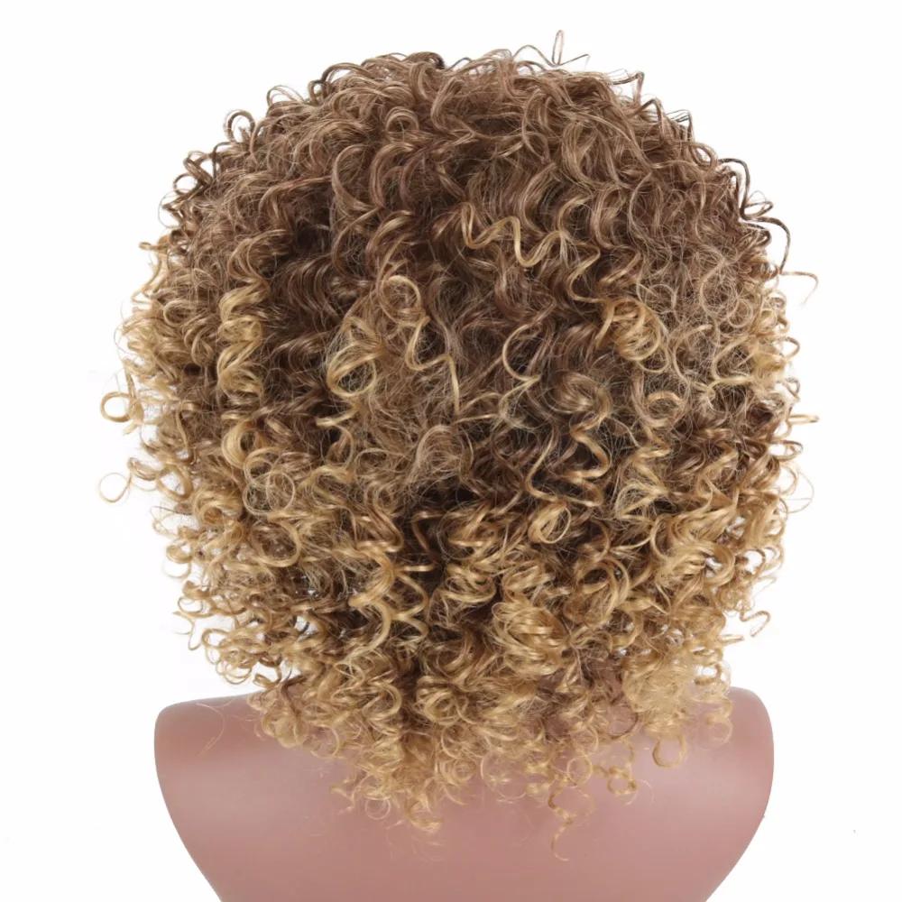 Короткие кудрявые парики блонд и коричневый Омбре синтетические парики для черных женщин афро кудрявые парики с челкой афроамериканцы женщины