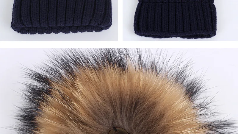 Зимние новые детские трикотажные шапки хлопок теплые и удобные для девочек натуральный мех енота помпон Skullies мальчик Лыжный Шапки шапочки