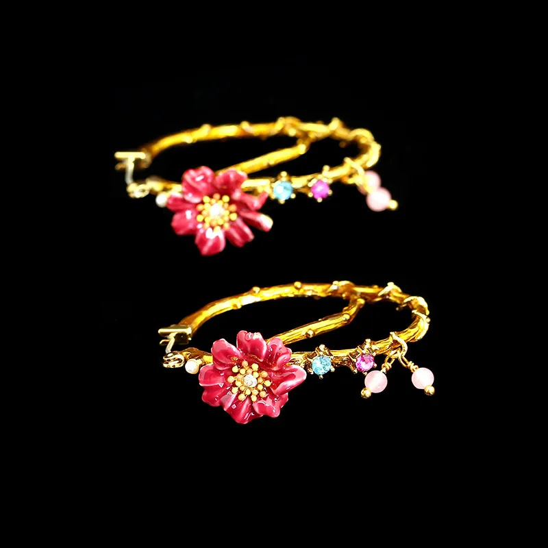 

Dyxytwe Paris Enamel Stud Earrings For Girls 925 Silver Needle Tree Branches Red Flower Gem Circle Fashion Jewelry