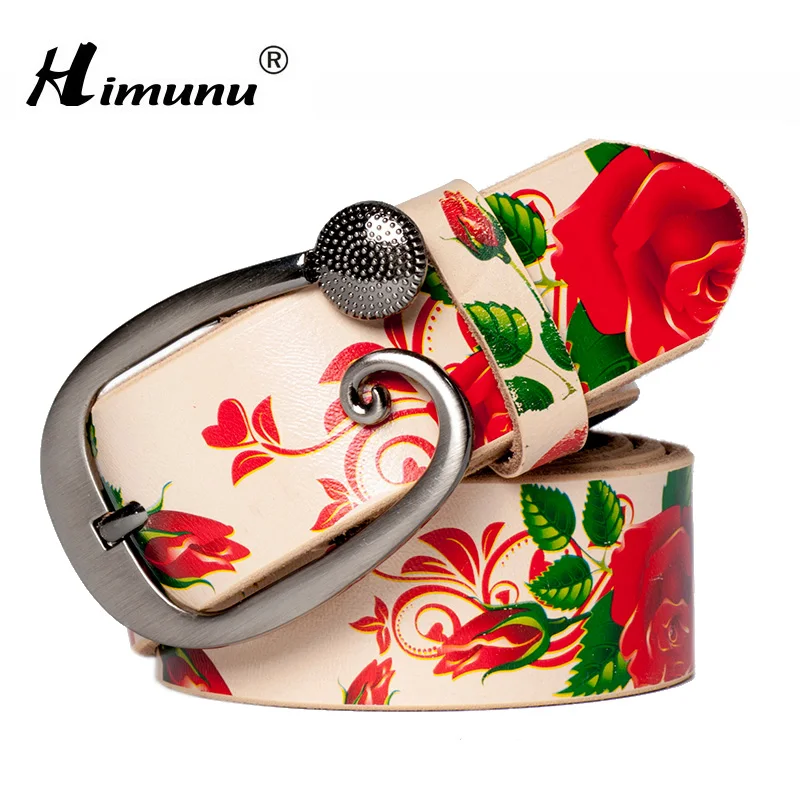 

[HIMUNU] Fashion Genuine leather woman belts Pretty Floral Belt for women jeans New wide Female belt High quality Cowskin Girdle
