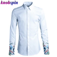 Модная запонка рубашка с вышивкой Мужская Топ бренд бизнес мужская Тонкая рубашка masculina длинный рукав 80% одежда из хлопка мужские рубашки
