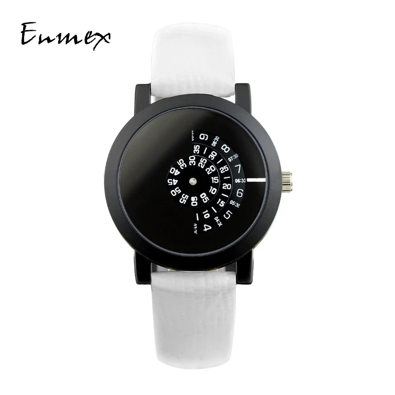 

Ladies gift graceful watch Enmex creative design good night sweet color brief face leather band quartz fashion wristwatch
