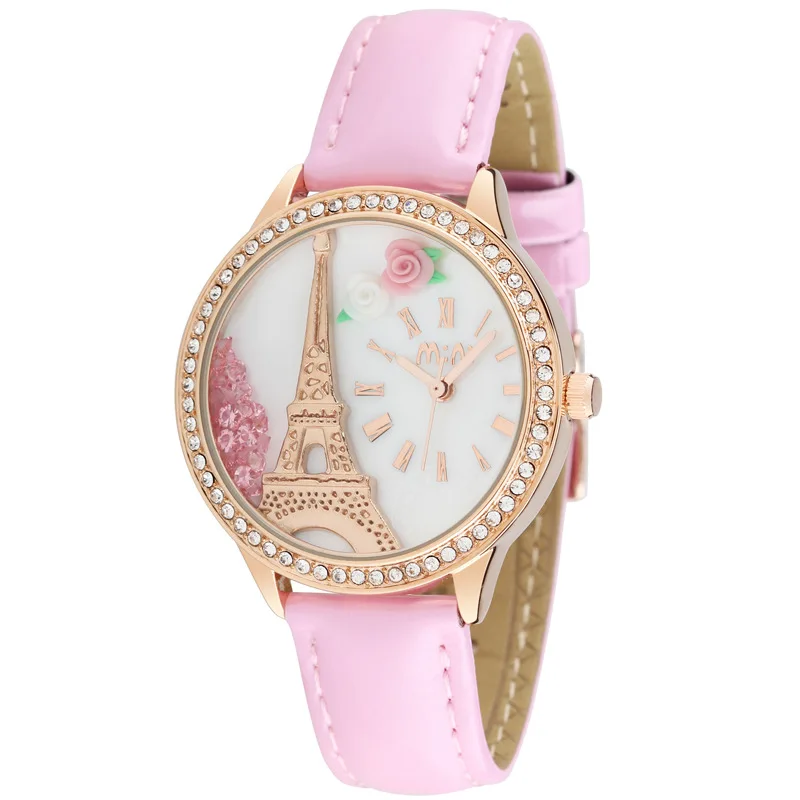 

2016 Trendy fashion mini watches waterproof popular diamond studded iron tower style for women's watches