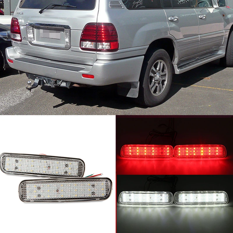 

2X Clear Lens LED Rear Bumper Reflector Backup Tail Brake Light for Lexus LX470 Toyota Land Cruiser