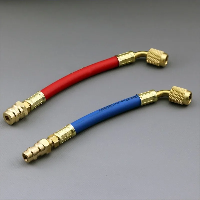 Fixmee 1/4"" SAE R12 to R134a Flex Hose Adapter Set Use R134a Gauges Red High Pressurein Tool