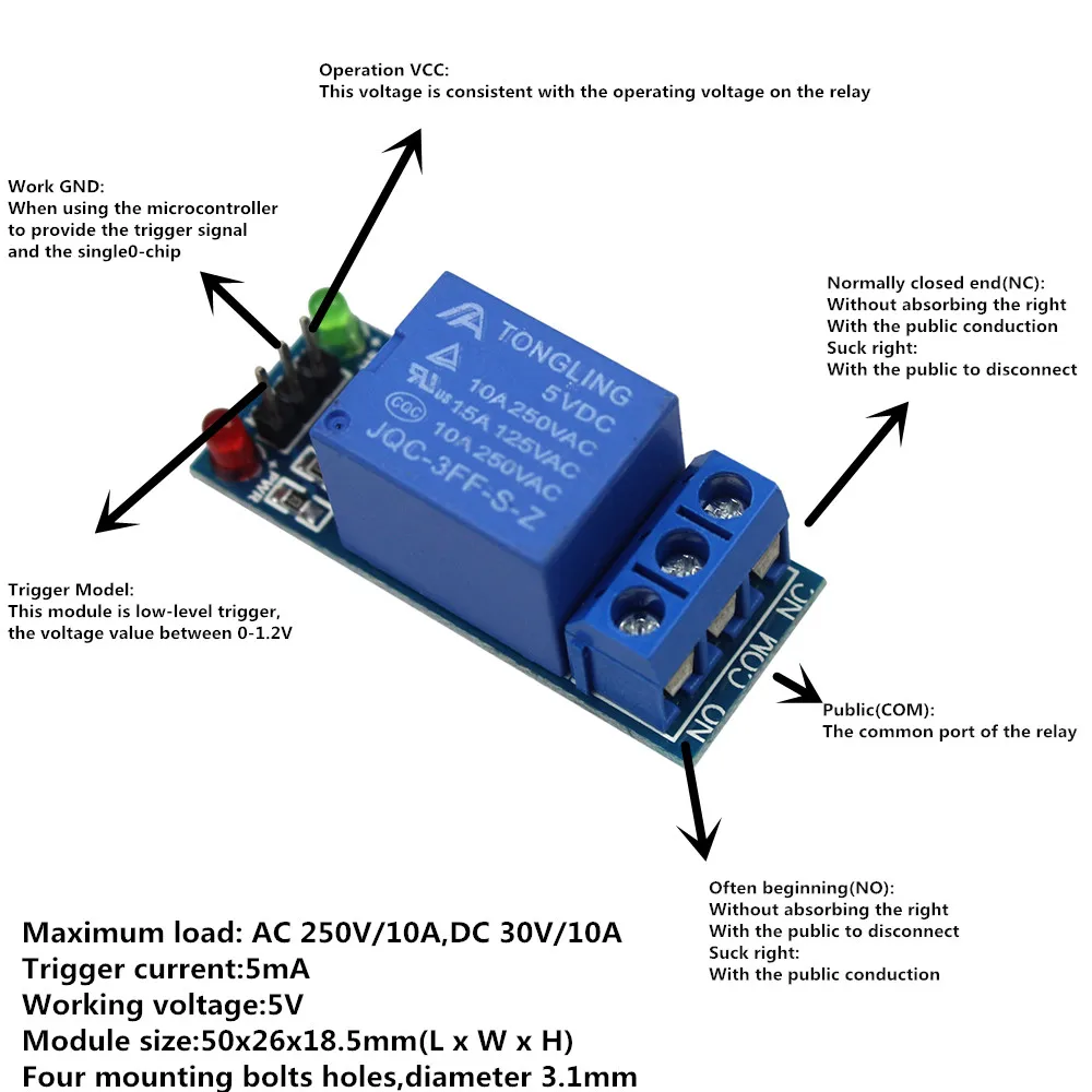 5V Low Level Trigger One 1 Channel Relay Module Interface ...