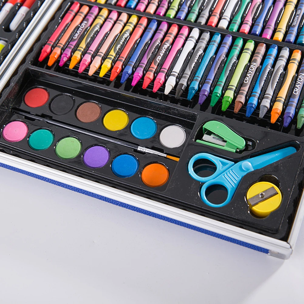 150 шт инструменты набор для художественной живописи детей художника алюминиевая коробка подарок на день рождения цветные карандаши, акварель кисти принадлежности для студентов