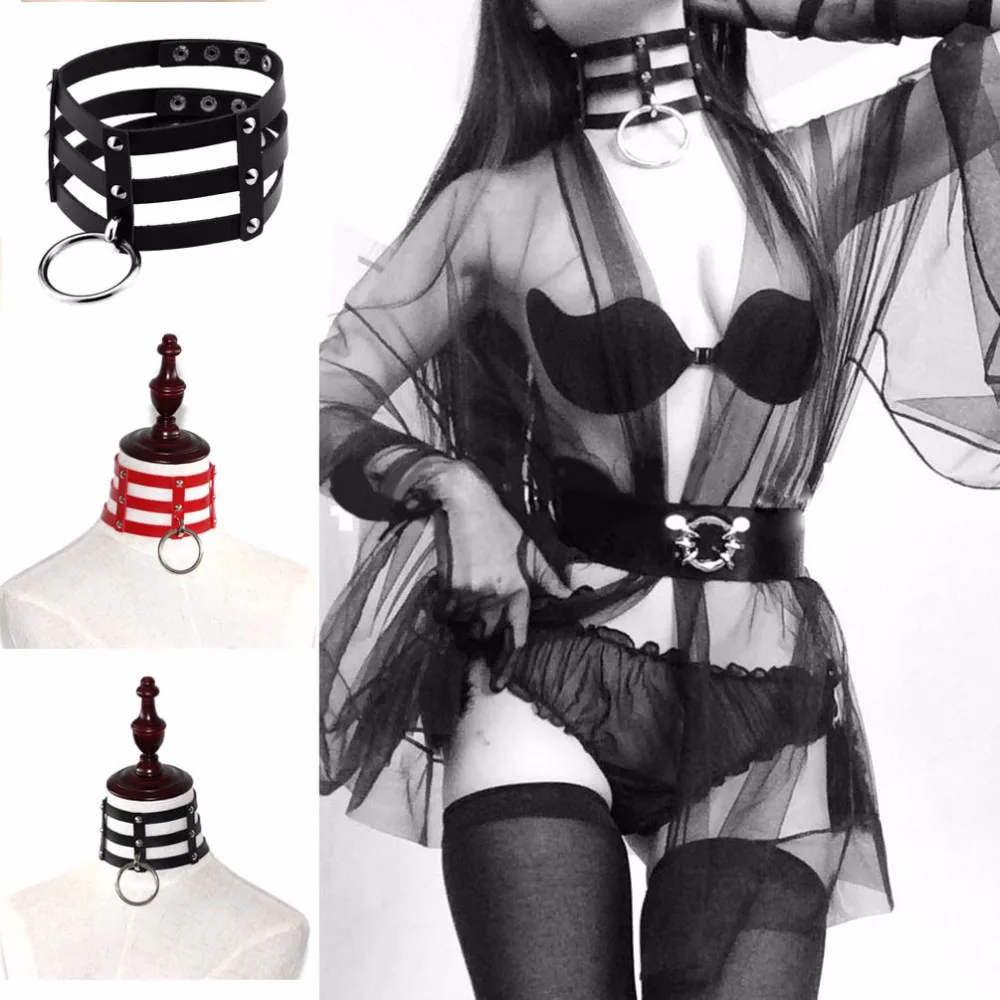 

Western Bar Nightclub DS Harajuku Style Fashion Punk Gothic Style Rivet Necklace Cut out Leather Metal Ring Pole Dance Accessory