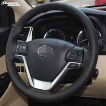 Shining wheat Hand-stitched Black Leather Steering Wheel Cover for Toyota Highlander 2015