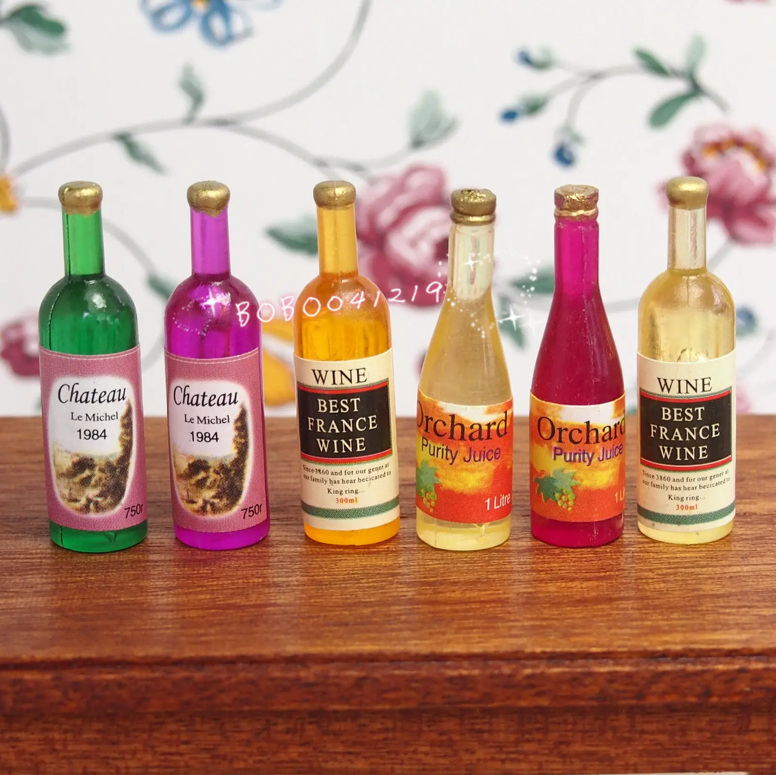 

Dollhouse Miniature 1:12 Kitchen Dining room Drink 6 Wine bottles RJ1435
