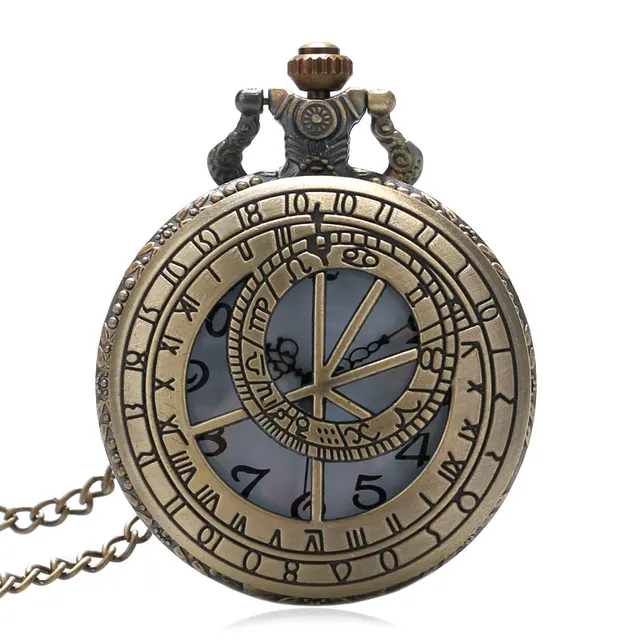 Bronze Vintage Hollow Pocket Watch The Prague Astronomical Clock Style Men Women Bronze Vintage Hollow Pocket Watch The Prague Astronomical Clock Style Men Women