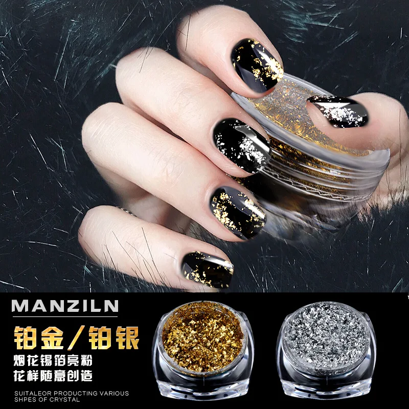 

new gold silver paillette Magic Mirror Nail Glitters Shinning Powder DIY nail art tool