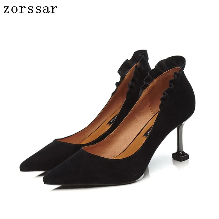 

Zorssar Lady Sexy Shoes Kid Suede High Heels Woman Shoes Pointed Toe wedding Dress Shoes Basic Pumps zapatos mujer