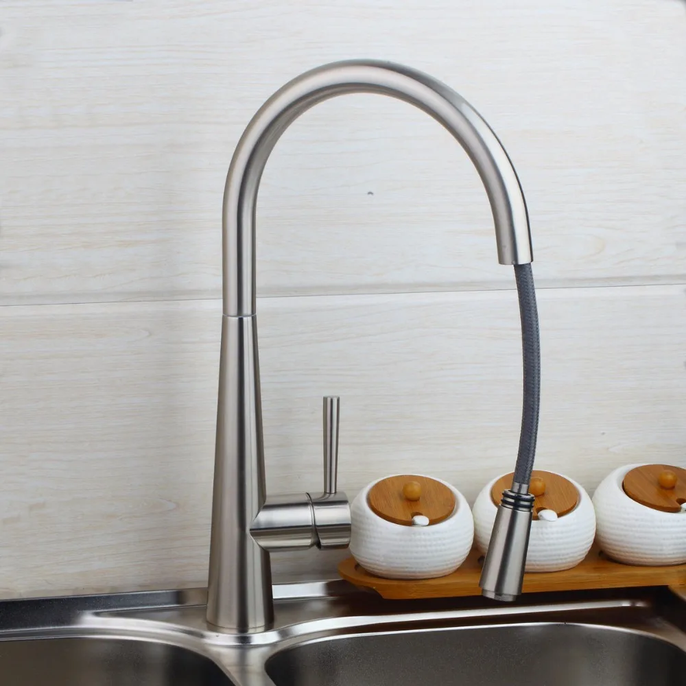 

OUBONI pull out faucet Nickel Brush swivel kitchen sink Mixer tap kitchen faucet vanity Mixer Ta 92352