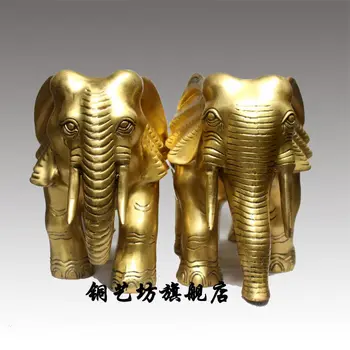 

11" China Bronze Fengshui One Pair Lucky Elephant Bless Rich Statue Figurine