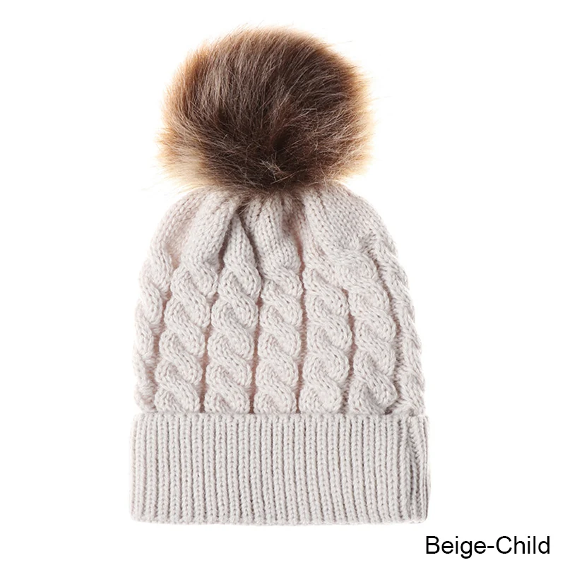 Новая женская зимняя шапка, вязаная одноцветная детская шапка с помпонами, милая модная повседневная Лыжная теплая шапка - Цвет: 3