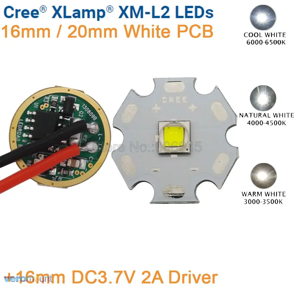 Cree XML2 XM-L2 T6 10 Вт Высокая мощность светодиодный излучатель холодный белый нейтральный белый теплый белый 16 мм 20 мм белый PCB+ DC3.7V 2A Диммируемый драйвер