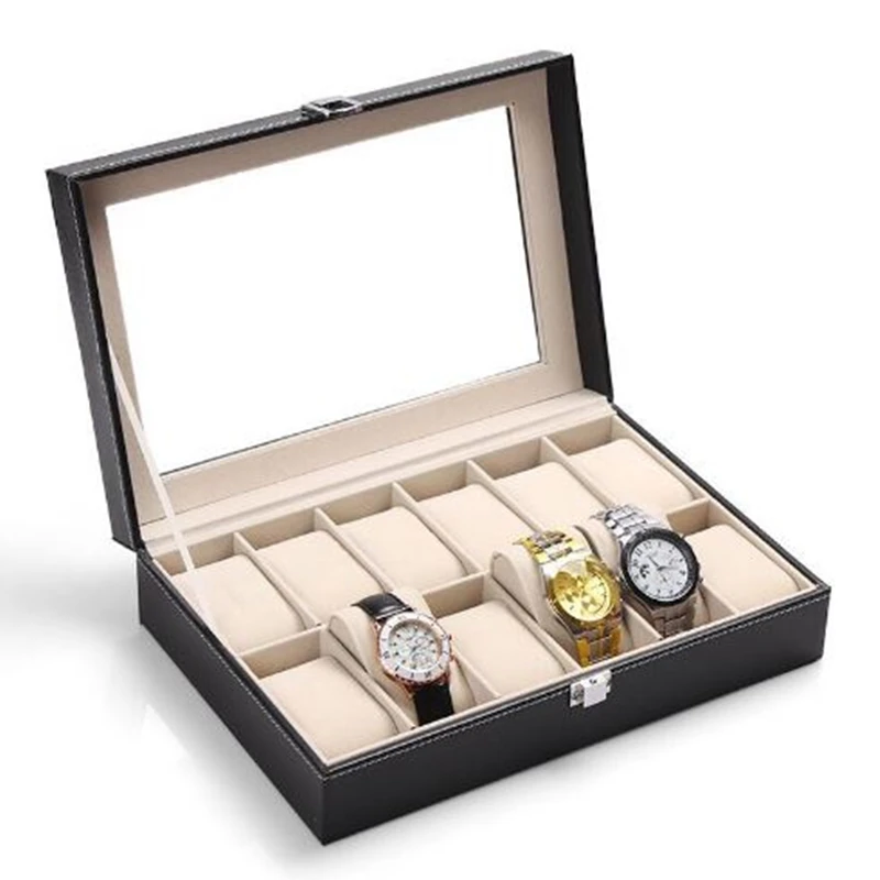 12 Grid Watch Boxes Black PU Leather Box Watch Display Wood Box Jewelry Caja Reloj Storage Holder Organizer Case Boite Montre 12 Grid Watch Boxes Black PU Leather Box Watch Display Wood Box Jewelry Caja Reloj Storage Holder Organizer Case Boite Montre