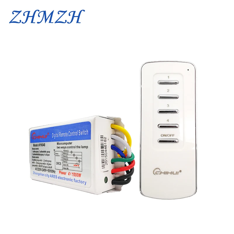 Tanie CHIHUI AC 220 v 240 v 4 Way 5 sekcje ON OFF inteligentny cyfrowy bezprzewodowy odbiornik przełącznika zdalnego sterowania nadajnik do lamp 3 sposoby