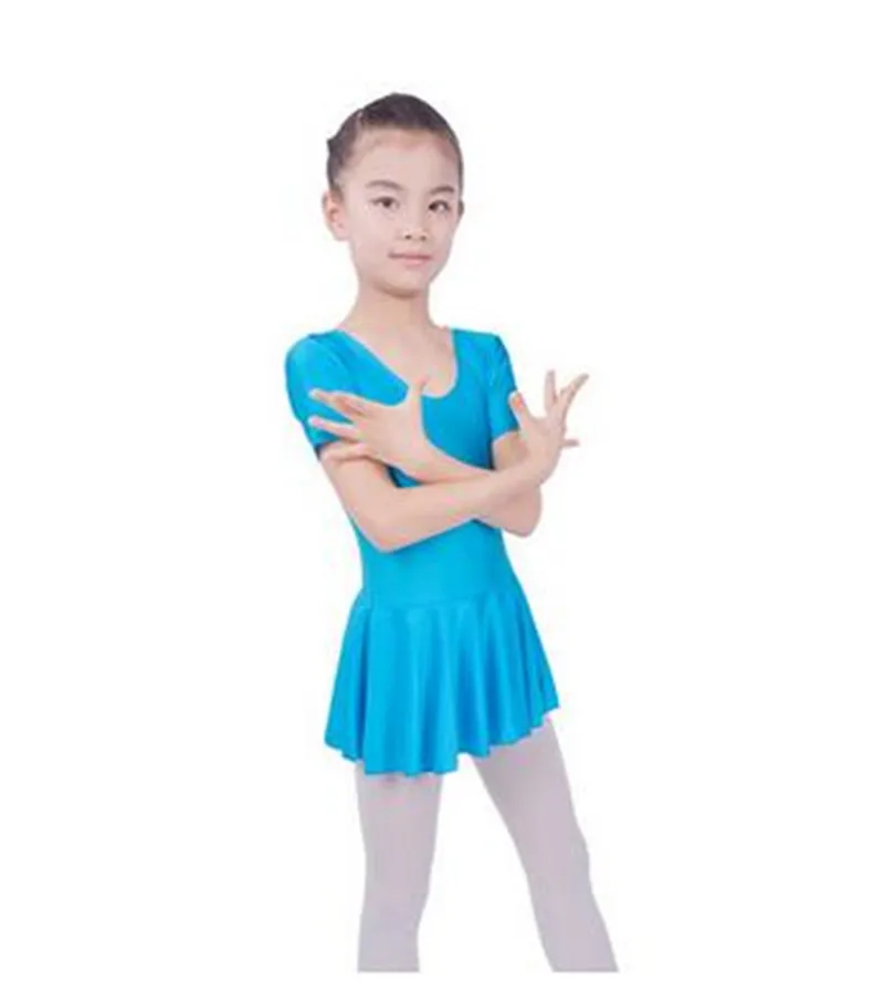 Детская одежда для занятий гимнастикой и балетом с короткими рукавами для девочек, трико с юбкой, платье