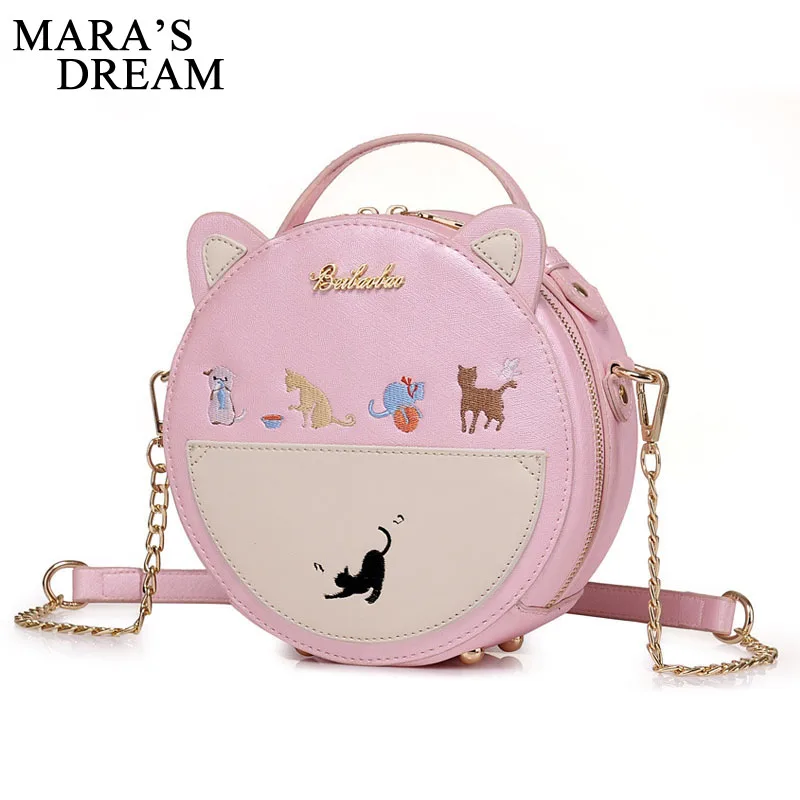 Mara's Dream женская модная сумка на плечо с вышивкой в виде кота, Женская круглая сумка из искусственной кожи, сумка-мессенджер через плечо с кошачьими ушками