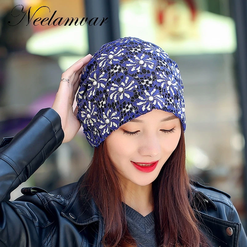 

Neelamvae New Female Beanie Bonnet Caps Hip-hop Cap Flower Rhinestone Hats For Women Beanies Balaclava Womens Skullies