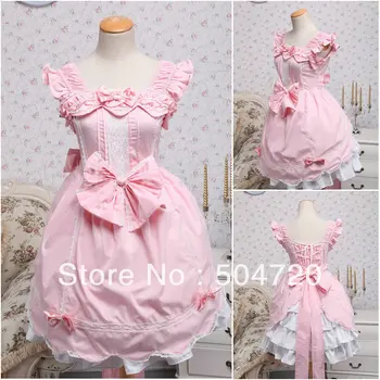 

Custom-madeV-1284 Pink Short-sleeve cotton Sweet School Lolita Dress Maid's dress US6-26 XS-6XL