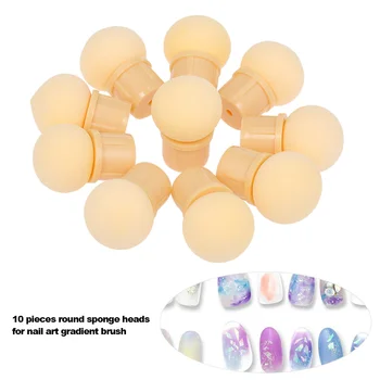 

10Pcs Dual-ended Replaceable Round Sponge Heads for Glitter Powder Nail Brush Sponge Head of Picking Dotting Gradient Pen Tool