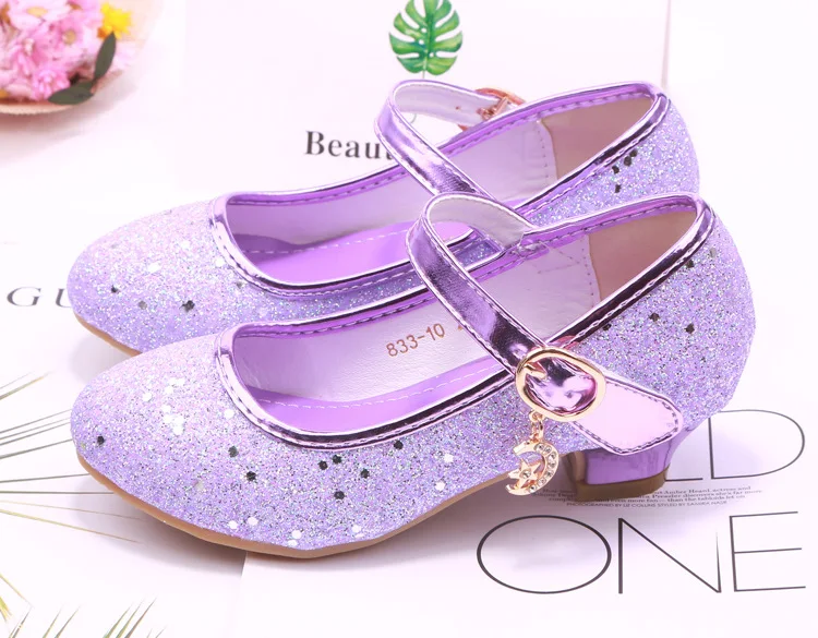 Обувь для девочек, коллекция года, сезон весна-осень, обувь для девочек на высоком каблуке, модная детская танцевальная обувь с блестками, обувь принцессы розового, синего, фиолетового и серебристого цветов