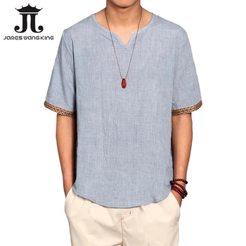 

Summer Linen Shirt men Chinese Culture Short Sleeve Shirt loose tops hots Brand Thin Breathable soft Shirts Plus Asian size 5XL