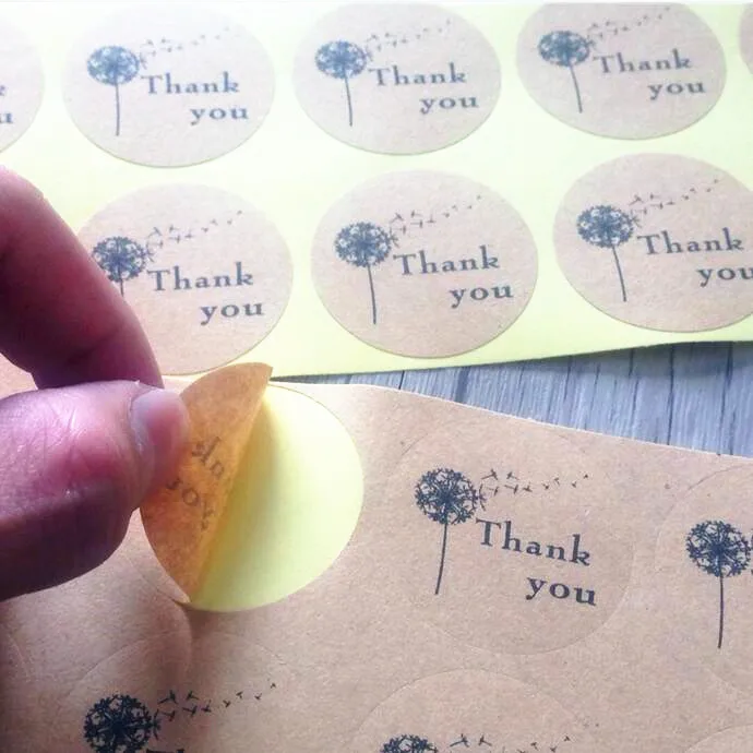 100pieces Dandelion Thank you Self Adhesive Kraft Baking Seal Sticker Gift La… 