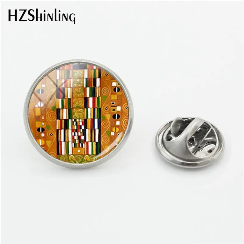 

2018 New Gustav Klimt Art Pattern Clasp Pin Klimt's Patterns Pins Stainless Steel Lapel Pin Silver Glass Dome Jewelry