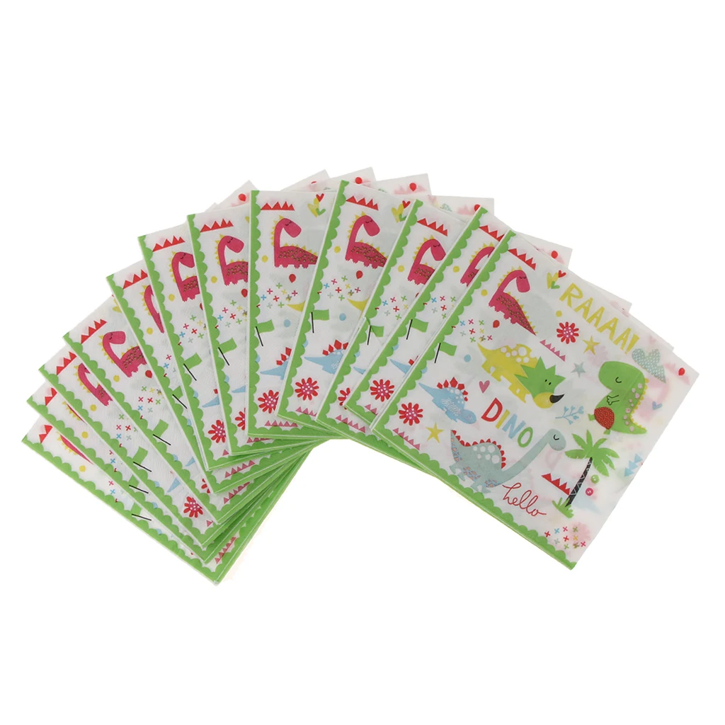 20 Pieces Lovely Cartoon Dinosaurs Napkin Birthday Party Table Decoration Kids Favorite DIY Paper Ornament 