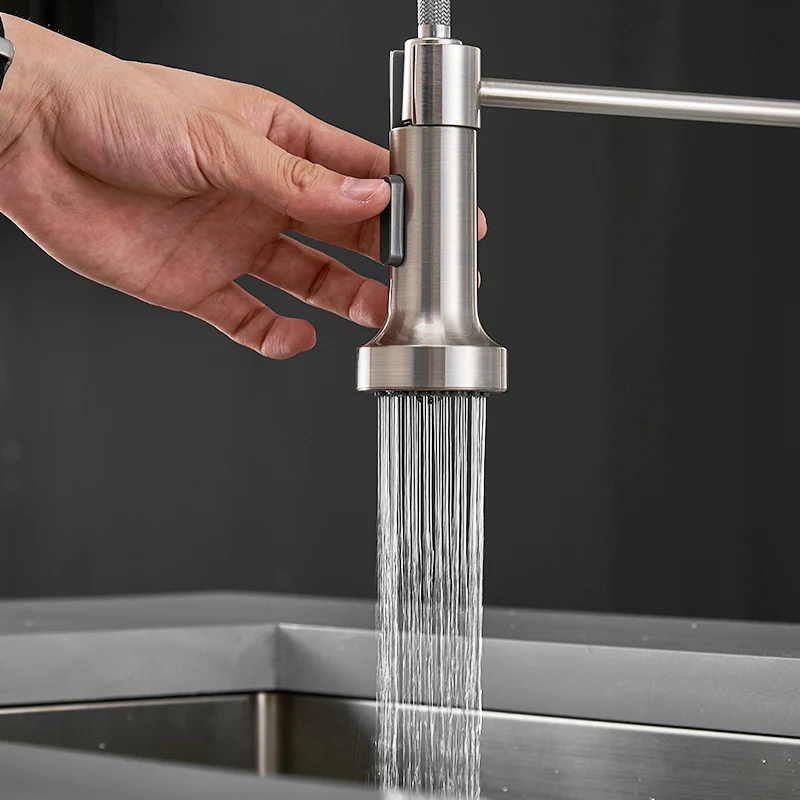 Fapully Kitchen Faucet Spring Single Handle Brass Pull Down LED Kitchen Tap Swivel 360 Degree Water Mixer Tap Mixer Tap 1094