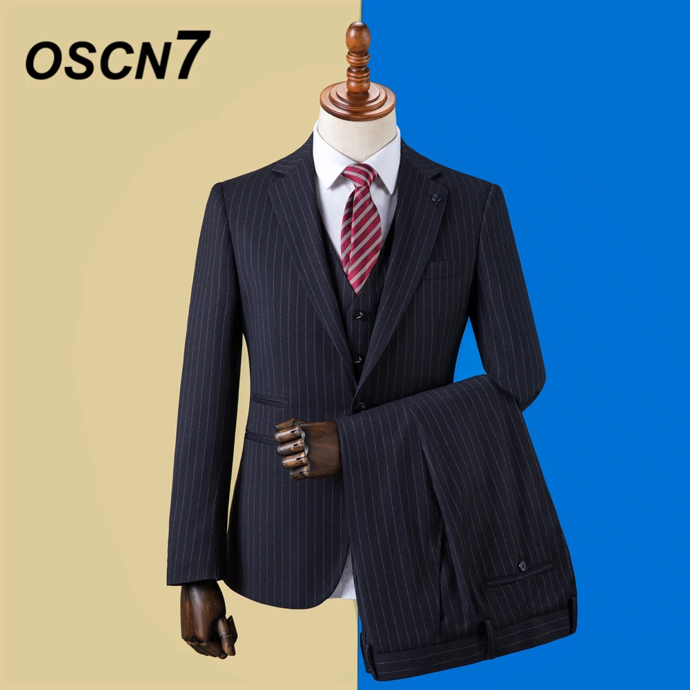 OSCN7 2019 Костюмы Под заказ в полоску для мужчин приталенный костюм свадебной