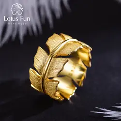 Lotus весело Настоящее серебро 925 проба Натуральный ручной работы дизайнер ювелирных украшений элегантные мягкие кольца с перьями для Для