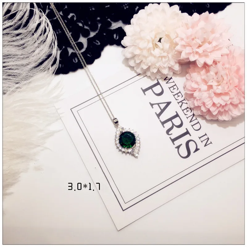 Ожерелья из серебра S925 пробы, подвески для женщин, винтажные ювелирные украшения, Зеленый Изумрудный Фианит, ожерелье для невесты