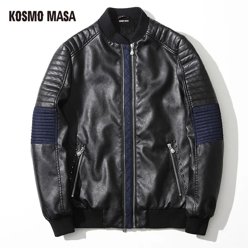 KOSMO MASA 2017 Faux Fur PU Leather Suede Jacket for Men Winter Mens Turkey Motorcycle Bikers Slim Black Fit XXXL Coats MF001
