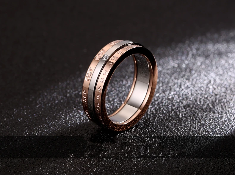 Вращающиеся кольца с буквами, розовое золото, классные кольца для женщин и мужчин, ювелирные изделия из нержавеющей стали, 12 месяцев, кольца с буквами