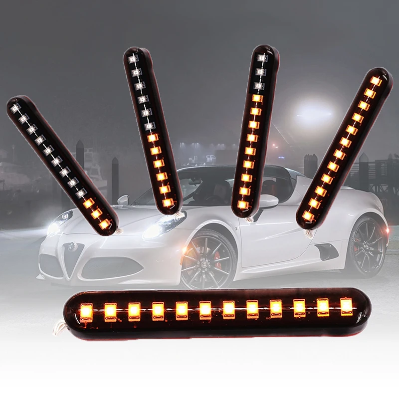 

2PCS Motorcycle Yellow License Plate Light Bar Strip 12V 12LED Waterproof Water Flowing Signal Lamp For Motocycle Accessories