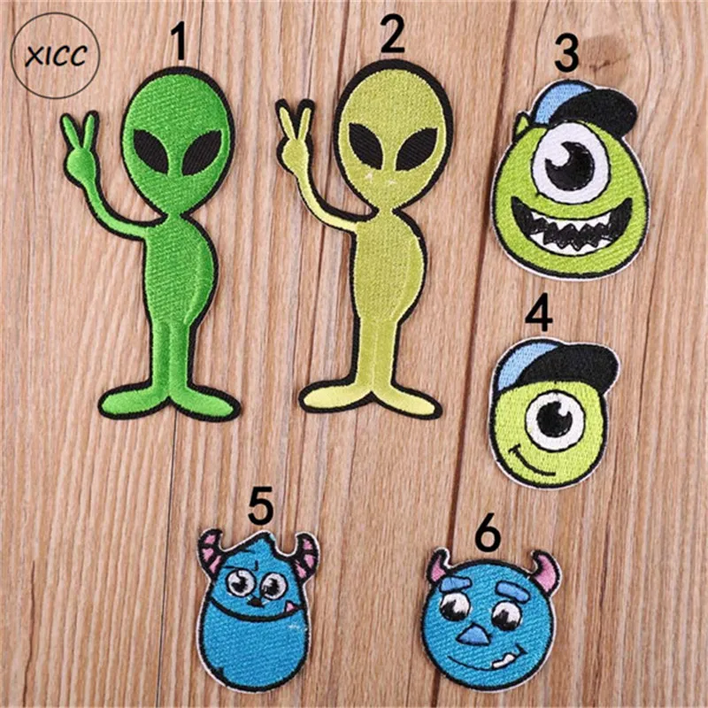 XICC милый мультфильм ET UFO зеленая вышивка утюгом на одежду большие глаза пришельцы