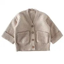 Зимняя одежда для маленьких девочек, вязаный детский кардиган, Стильные Свитера с карманами для маленьких мальчиков, кардиган, одежда для малышей